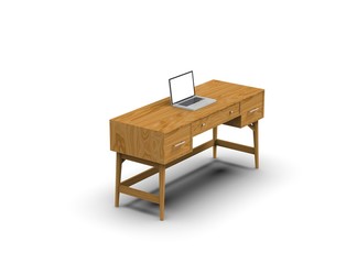 Open Laptop on Desk 3D Rendering