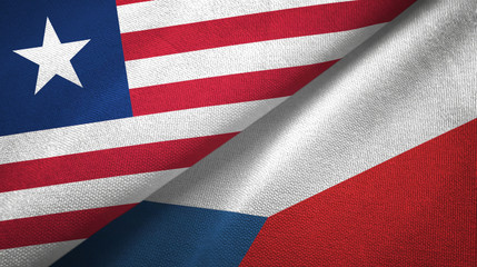 Liberia and Czech Republic two flags textile cloth, fabric texture