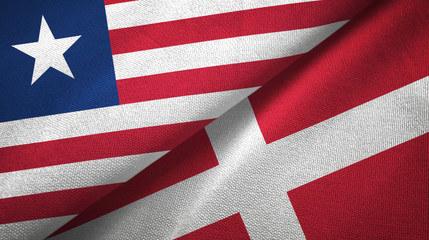 Liberia and Denmark two flags textile cloth, fabric texture