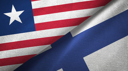 Liberia and Finland two flags textile cloth, fabric texture