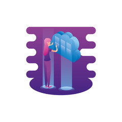 businesswoman worker with cloud computing