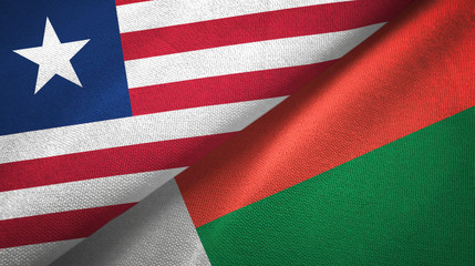 Liberia and Madagascar two flags textile cloth, fabric texture