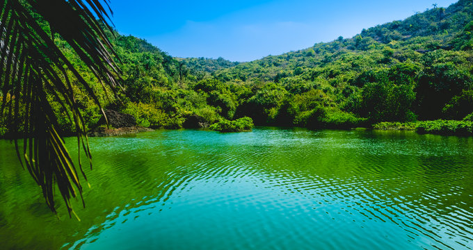 The sweet water lake near the ocean. a rare sight seeing fresh water so close to the sea. surrounded by mountains on three sides.