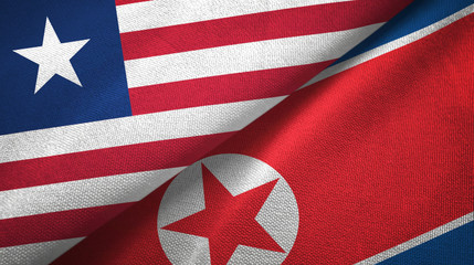 Liberia and North Korea two flags textile cloth, fabric texture
