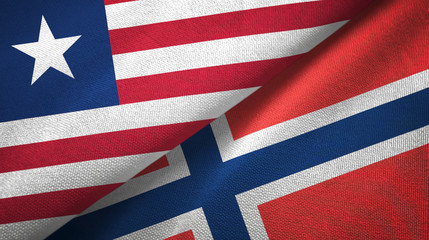 Liberia and Norway two flags textile cloth, fabric texture