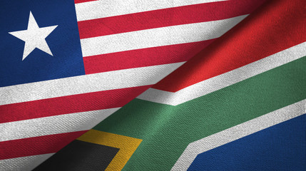 Liberia and South Africa two flags textile cloth, fabric texture