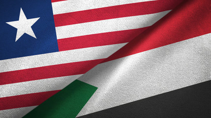 Liberia and Sudan two flags textile cloth, fabric texture
