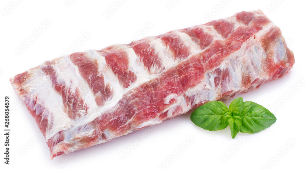 Sticker raw pork ribs on white background