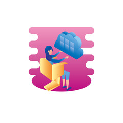 businesswoman worker with cloud computing