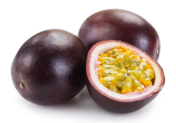 Fresh passion fruit on white background