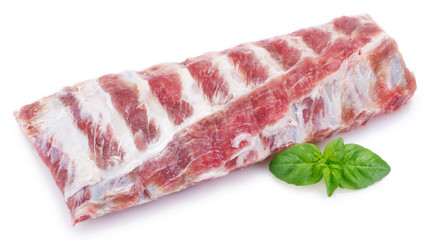 Raw pork ribs on white background