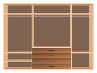 Vector illustration of stylish wardrobe with empty shelves and drawers