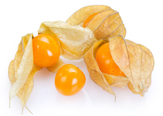 Ripe physalis on white background