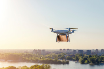 Drone delivers food from restaurant, innovation concept 