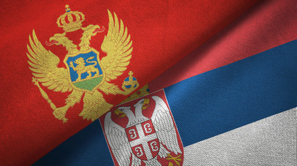Montenegro and Serbia two flags textile cloth, fabric texture