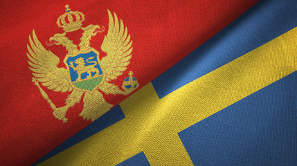 Montenegro and Sweden two flags textile cloth, fabric texture