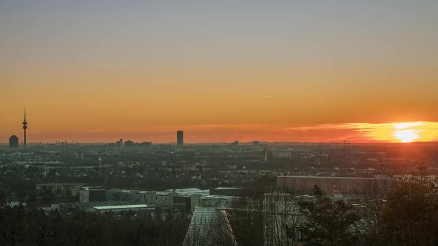 sunset over munich city germany time lapse video in 4k.
