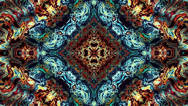Distortion of a retro ornamental pattern. Psychedelic animated background. Transform abstract curved shapes. Looping footage.