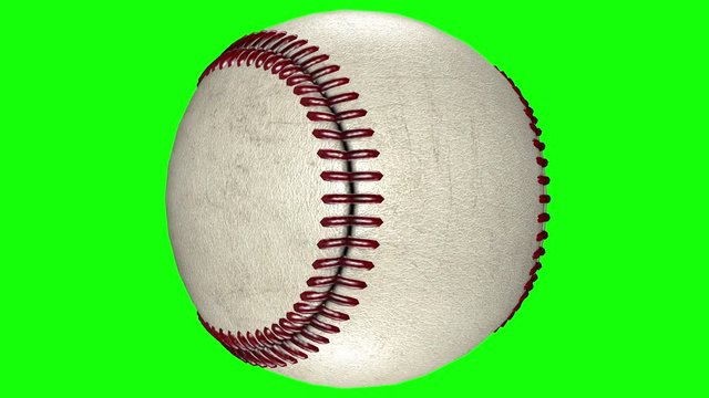 3D animation, baseball ball rotating in middle of transparent background.
