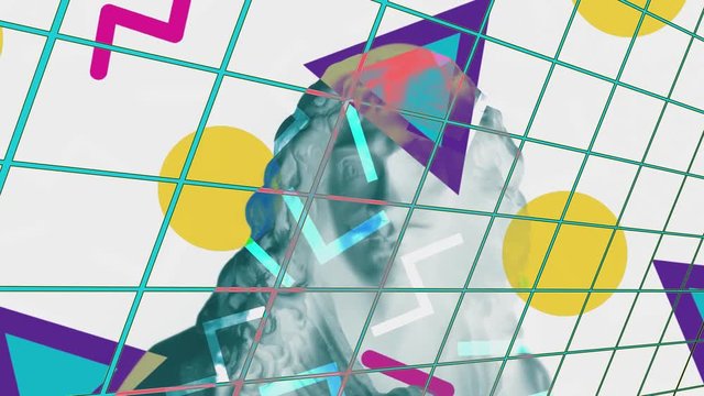 Vaporwave style animation with a statue and retro colors and shapes.
