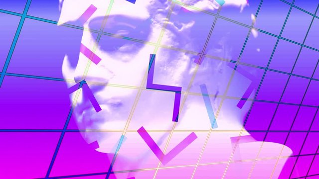 Vaporwave style animation with a statue and retro colors and shapes.