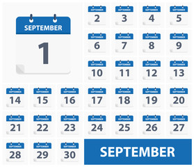 Fototapeta premium September 1 - September 30 - Calendar Icons