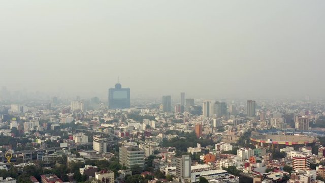 Aerial wide shot of pollution in Mexico City