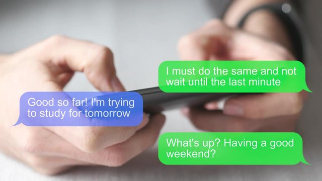 Messaging on a smartphone. Speech bubbles animation overlay.