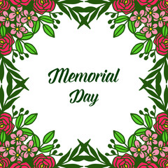 Vector illustration memorial day with rose flower frames isolated on white backdrop