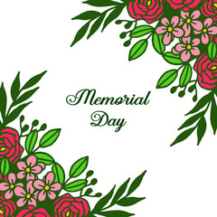 Vector illustration memorial day with rose flower frames isolated on white backdrop