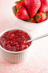 Homemade Strawberry Jam in a White Bowl