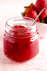 Fresh Homemade Strawberry Jam in Glass Canning Jar