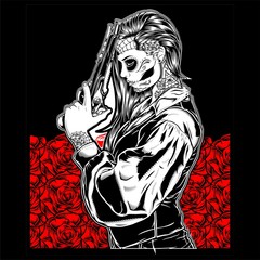 women mafia bandit gangster handling gun vector