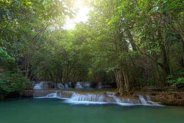 Waterfall in rainforest at National Park, Thailand.