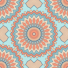 Decorative colorful ethnic seamless pattern for fabric or wrapping in oriental style. Hand drawn illustration