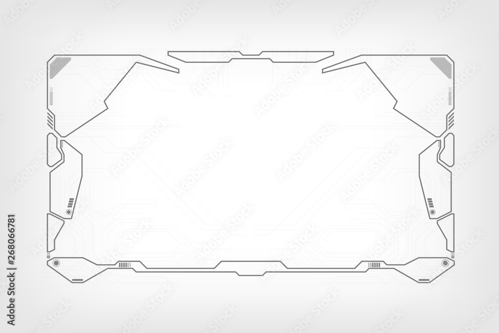 Poster HUD Futuristic Elements Screen User Interface Vector. Grayscale Tone Information Abstract Control Monitor Panel Illustration.