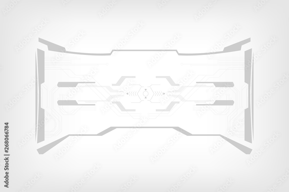 Poster HUD Futuristic Elements Screen User Interface Vector. Grayscale Tone Information Abstract Control Monitor Panel Illustration.