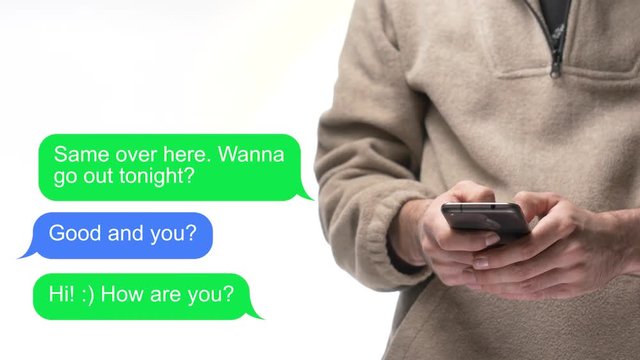 Messaging on a smartphone. Speech bubbles animation overlay.