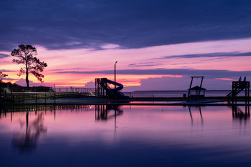 Twilight at a park with water activities in Minnesott Beach, North Carolina. Beautiful reflections...