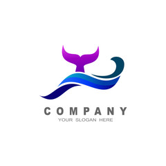 deep sea logo with whale tail and wave template designs