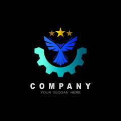 workshop logo using the eagle symbol, gear, eagle, star and mechanic