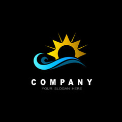 sun wave logo, design template, beach icon illustration