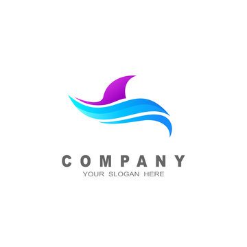 wave logo with shark fin, shark fin icon, dolphin fin and logo template