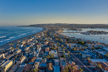 Aerial drone photo of Pacific Beach and Mission Beach in San Diego, California, USA
