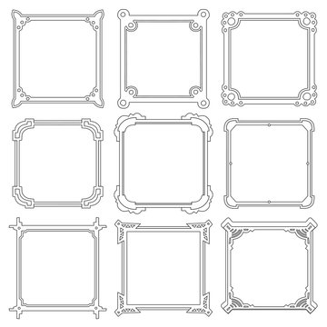 Vector set of vintage photo frames. Hand drawn doodle style, antique ornamental and cute photo frames.