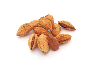 Almond coated sugar is delicious snack isolated on white background.