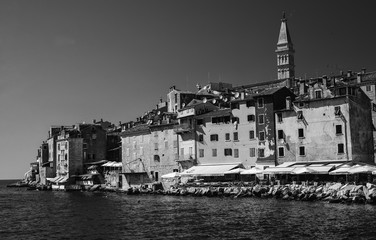 Coastal town of Rovinj, Istria, Croatia. Rovinj - beautiful antique city, yachts and Adriatic Sea.