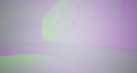 Abstract  white Futuristic Sci-Fi interior With Pink And Green Glowing Neon Tubes . 3D illustration and rendering.