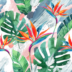 Hand painted art illustration. Tropical seamless pattern