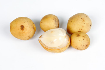 Lansium parasiticum langsat lanzones on white background